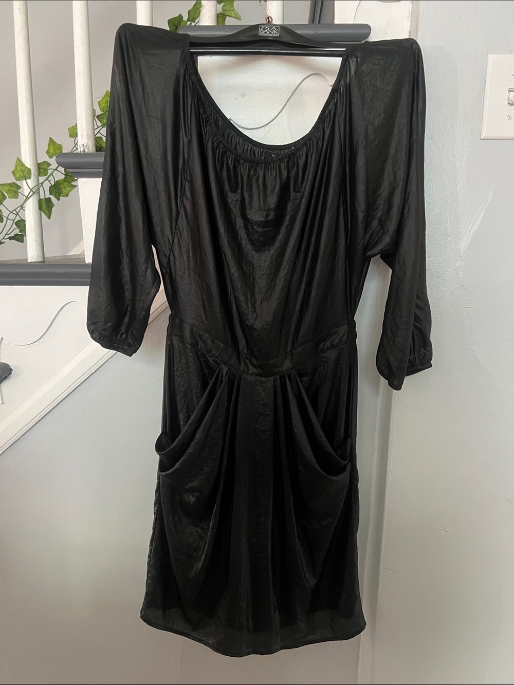 BCBGMaxAzria Black Draped Pocket Long Sleeve Dress